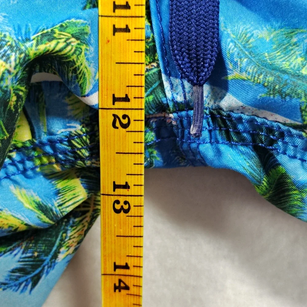 Corona Palm Tree Swim Trunks Men's Blue Board Shorts Beach‎ Vacation Size 34